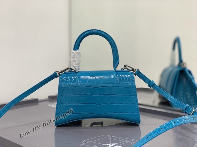 Balenciaga專櫃爆款手提肩背女包 巴黎世家鱷魚紋牛皮黑色小號Hourglass沙漏包 fyj1022